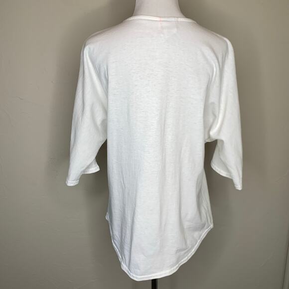 Vintage Jersey Top White Button Front w Large Buttons Hearts Sz Medium - Picture 2 of 9